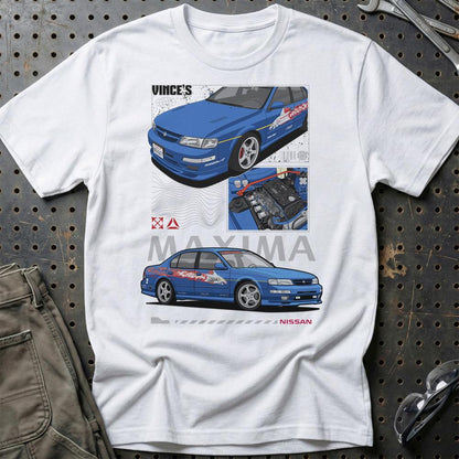 Nissan Maxima Fast And Furios Cars - Unisex T-Shirt-Beklædning-Nissan-Hvid-S-Garage Culture Shop- garage - man cave - merchandise