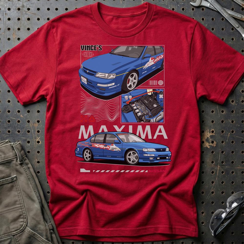 Nissan Maxima Fast And Furios Cars - Unisex T-Shirt-Beklædning-Nissan-Rød-S-Garage Culture Shop- garage - man cave - merchandise