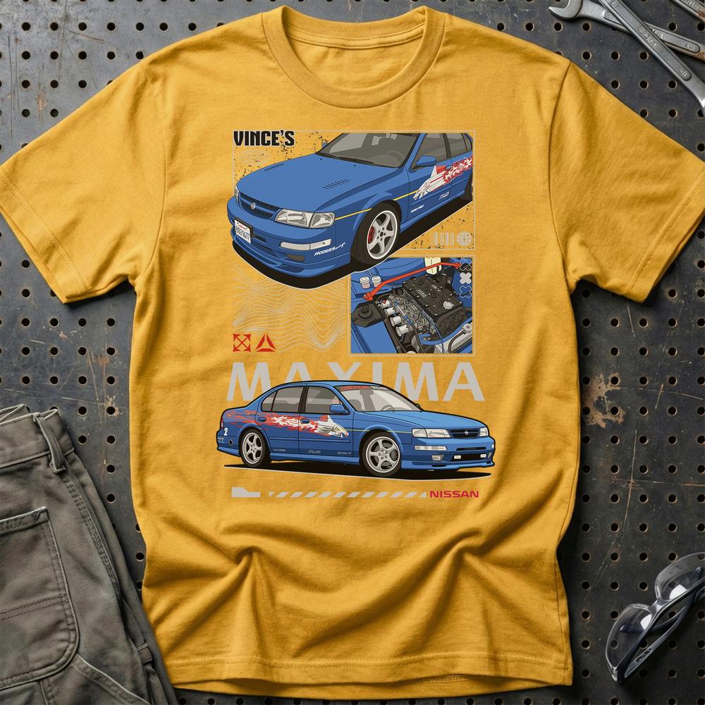 Nissan Maxima Fast And Furios Cars - Unisex T-Shirt-Beklædning-Nissan-Guld-S-Garage Culture Shop- garage - man cave - merchandise