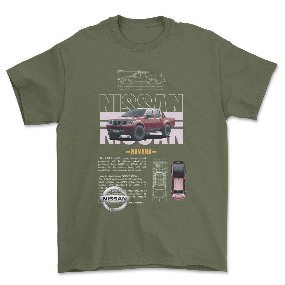 Nissan Navara - Unisex T-Shirt , Bomuld-Beklædning-Nissan-Grøn Militær-S-Forside-Garage Culture Shop- garage - man cave - merchandise