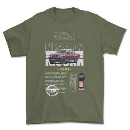 Nissan Navara - Unisex T-Shirt , Bomuld-Beklædning-Nissan-Grøn Militær-S-Forside-Garage Culture Shop- garage - man cave - merchandise