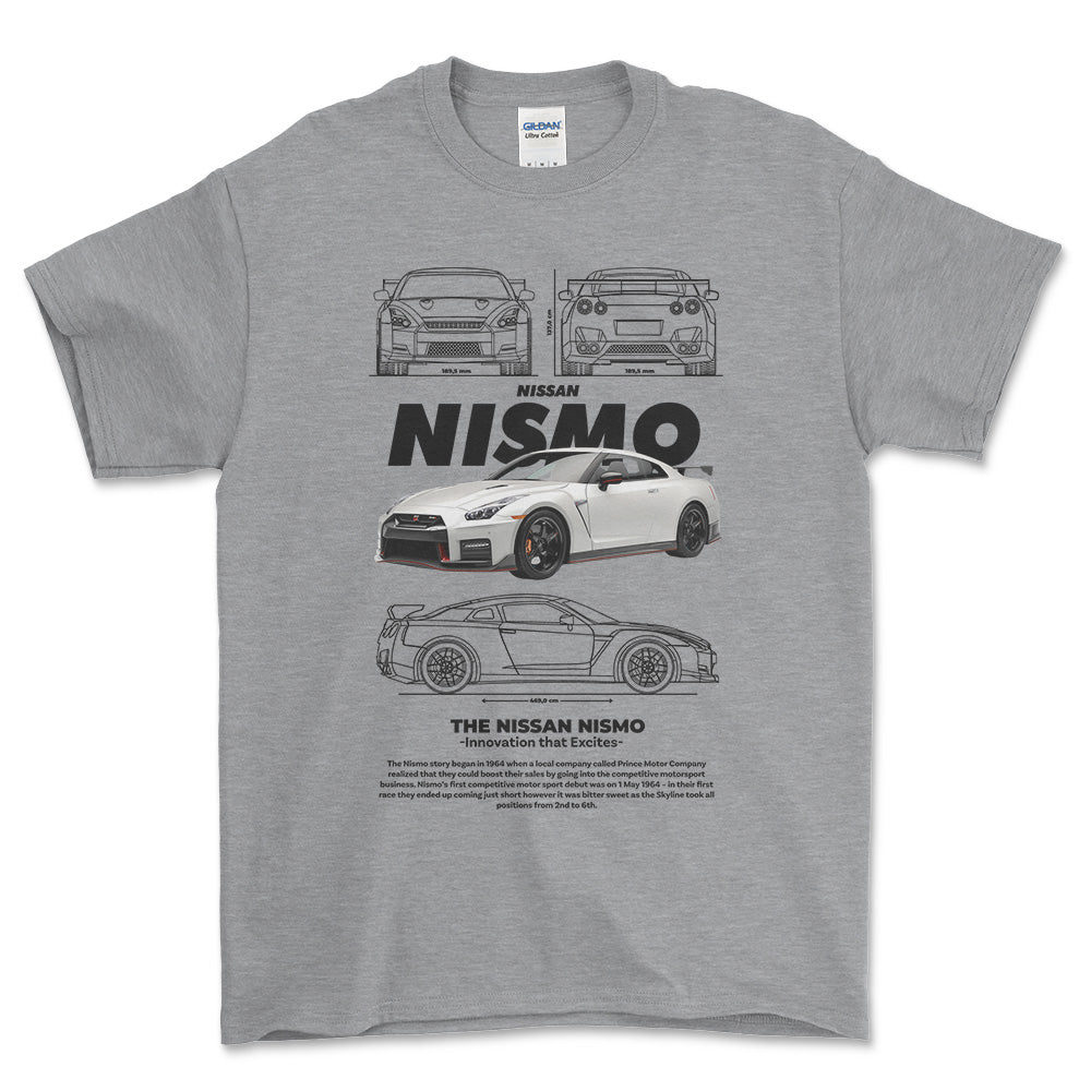 Nissan Nismo - Unisex T-Shirt , Bomuld-Beklædning-Nissan-Grå Sport-S-Forside-Garage Culture Shop- garage - man cave - merchandise