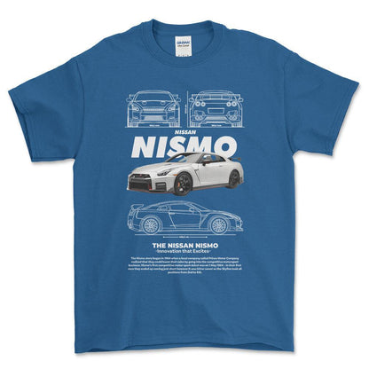 Nissan Nismo - Unisex T-Shirt , Bomuld-Beklædning-Nissan-Blå Royal-S-Forside-Garage Culture Shop- garage - man cave - merchandise