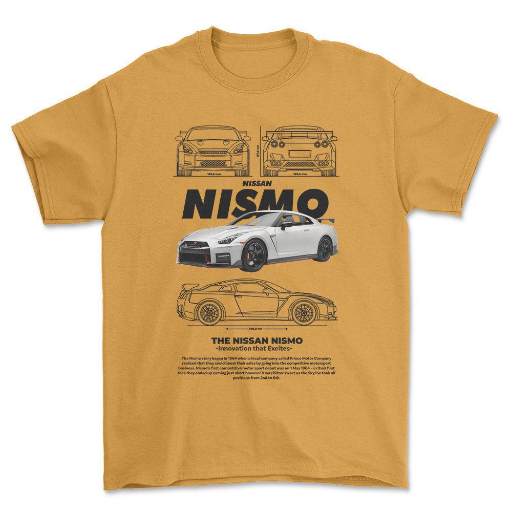 Nissan Nismo - Unisex T-Shirt , Bomuld-Beklædning-Nissan-Guld-S-Forside-Garage Culture Shop- garage - man cave - merchandise