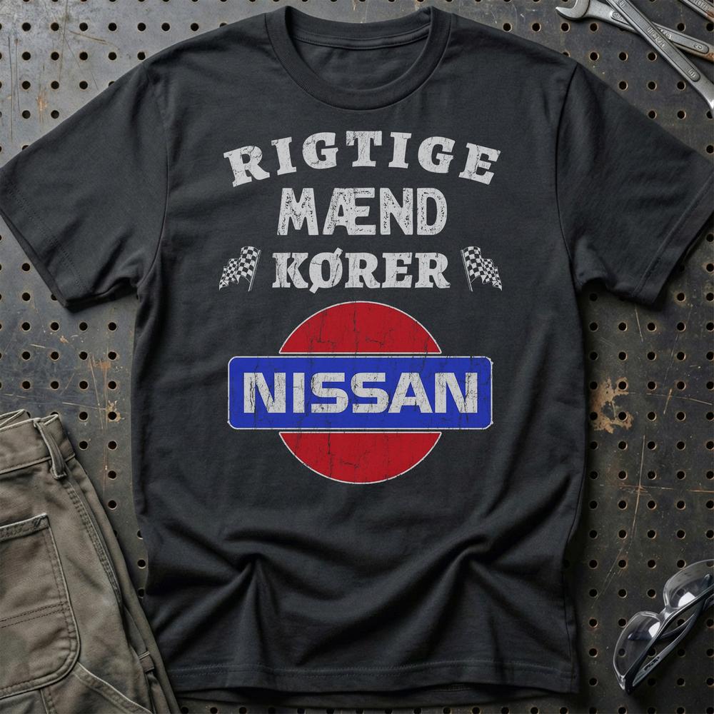 Nissan Rigtige Mænd Kører - Unisex T-Shirt , Bomuld-Beklædning-Nissan-Sort-S-Garage Culture Shop- garage - man cave - merchandise