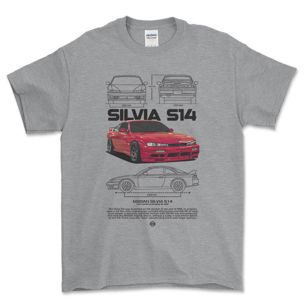 Nissan S14 Silvia - Unisex T-Shirt-Beklædning-Nissan-Grå Sport-S-Forside-Garage Culture Shop- garage - man cave - merchandise