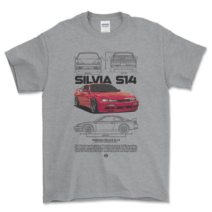 Nissan S14 Silvia - Unisex T-Shirt-Beklædning-Nissan-Grå Sport-S-Forside-Garage Culture Shop- garage - man cave - merchandise