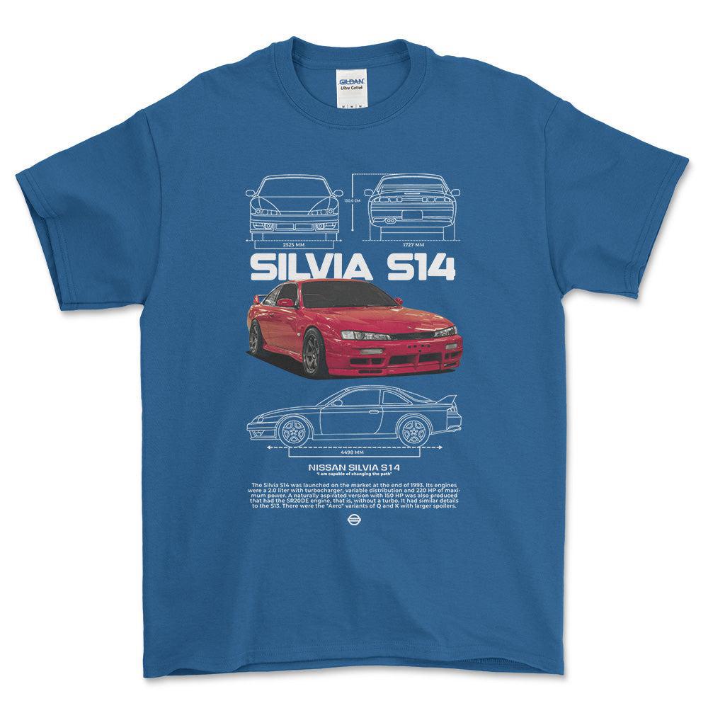 Nissan S14 Silvia - Unisex T-Shirt-Beklædning-Nissan-Blå Royal-S-Forside-Garage Culture Shop- garage - man cave - merchandise