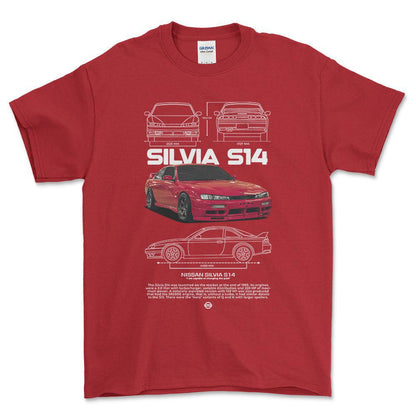Nissan S14 Silvia - Unisex T-Shirt-Beklædning-Nissan-Rød-S-Forside-Garage Culture Shop- garage - man cave - merchandise