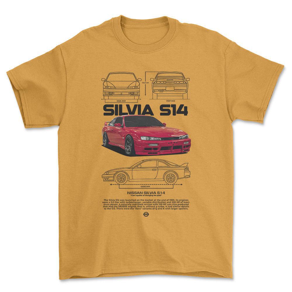 Nissan S14 Silvia - Unisex T-Shirt-Beklædning-Nissan-Guld-S-Forside-Garage Culture Shop- garage - man cave - merchandise