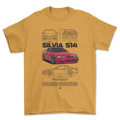 Nissan S14 Silvia - Unisex T-Shirt-Beklædning-Nissan-Guld-S-Forside-Garage Culture Shop- garage - man cave - merchandise