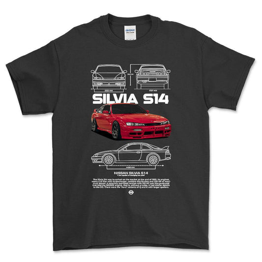 Nissan S14 Silvia - Unisex T-Shirt-Beklædning-Nissan-Sort-S-Forside-Garage Culture Shop- garage - man cave - merchandise