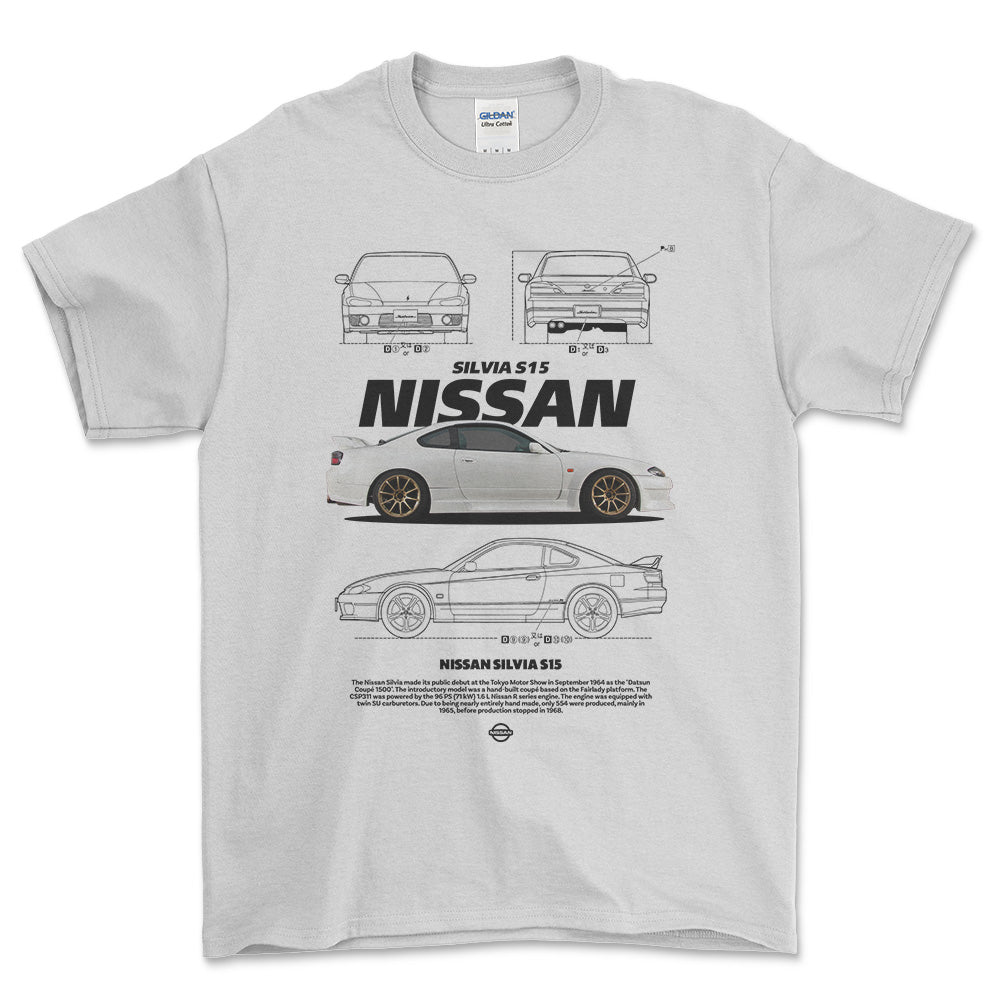 Nissan S15 Silvia - Unisex T-Shirt-Beklædning-Nissan-Hvid-S-Forside-Garage Culture Shop- garage - man cave - merchandise