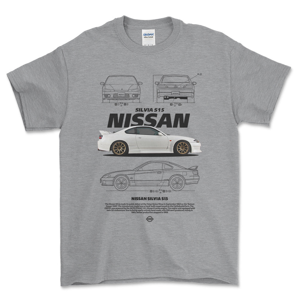 Nissan S15 Silvia - Unisex T-Shirt-Beklædning-Nissan-Grå Sport-S-Forside-Garage Culture Shop- garage - man cave - merchandise