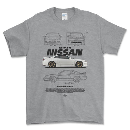 Nissan S15 Silvia - Unisex T-Shirt-Beklædning-Nissan-Grå Sport-S-Forside-Garage Culture Shop- garage - man cave - merchandise
