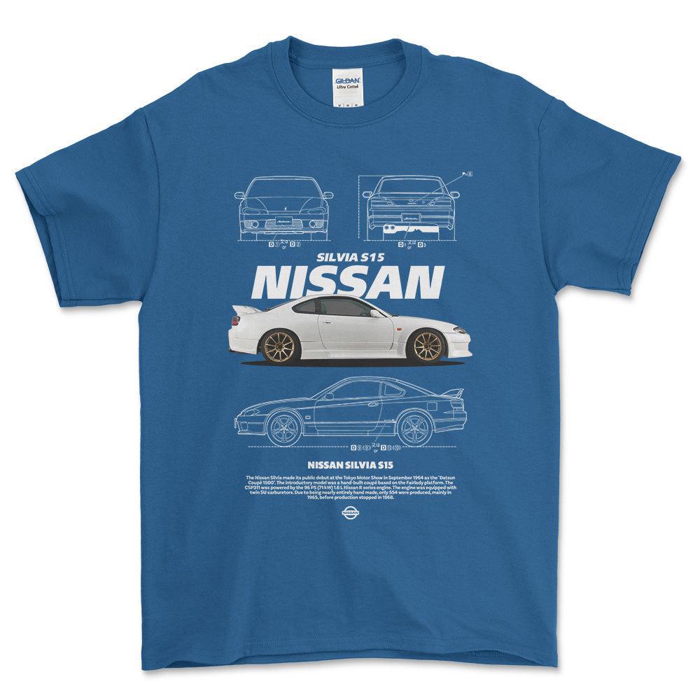Nissan S15 Silvia - Unisex T-Shirt-Beklædning-Nissan-Blå Royal-S-Forside-Garage Culture Shop- garage - man cave - merchandise