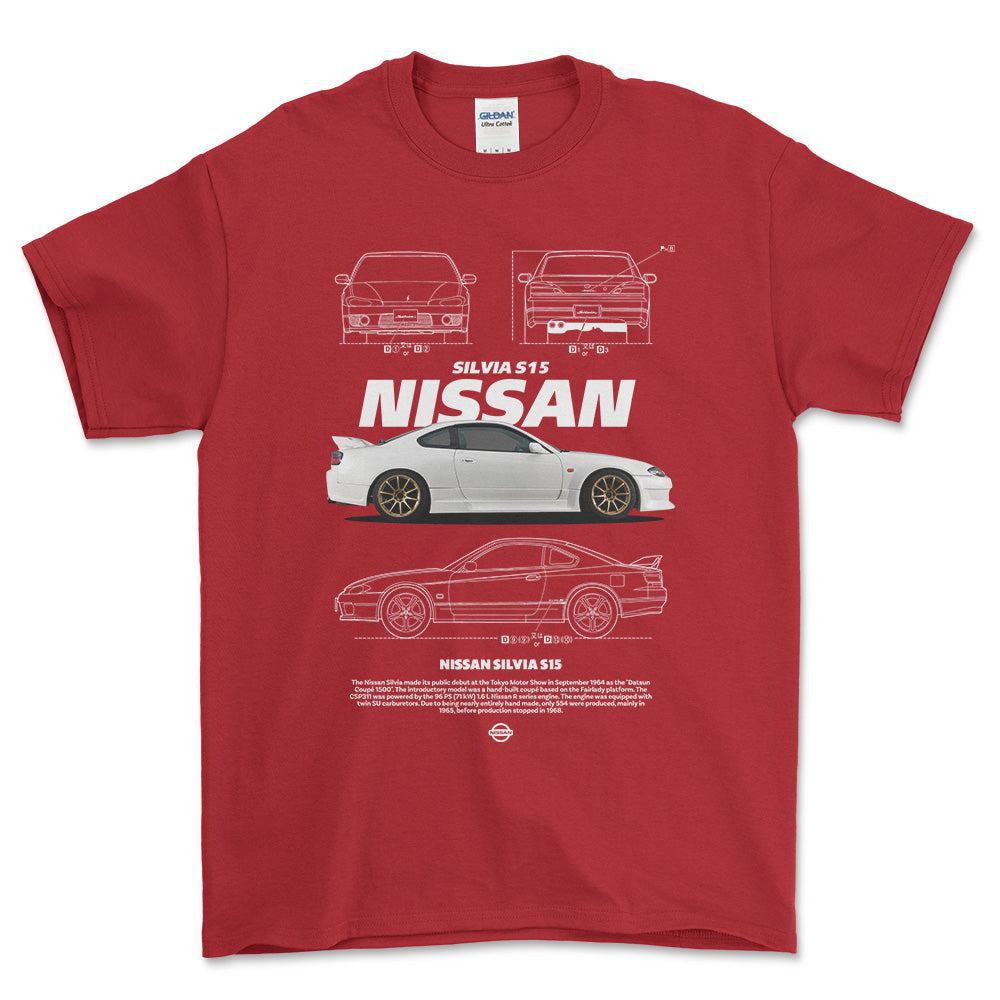 Nissan S15 Silvia - Unisex T-Shirt-Beklædning-Nissan-Rød-S-Forside-Garage Culture Shop- garage - man cave - merchandise