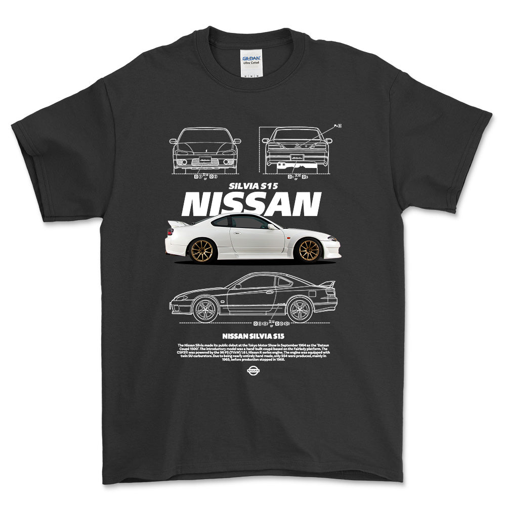 Nissan S15 Silvia - Unisex T-Shirt-Beklædning-Nissan-Sort-S-Forside-Garage Culture Shop- garage - man cave - merchandise