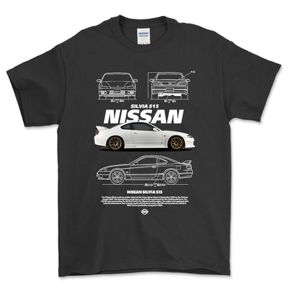 Nissan S15 Silvia - Unisex T-Shirt-Beklædning-Nissan-Sort-S-Forside-Garage Culture Shop- garage - man cave - merchandise