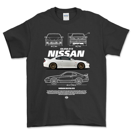 Nissan S15 Silvia - Unisex T-Shirt-Beklædning-Nissan-Sort-S-Forside-Garage Culture Shop- garage - man cave - merchandise