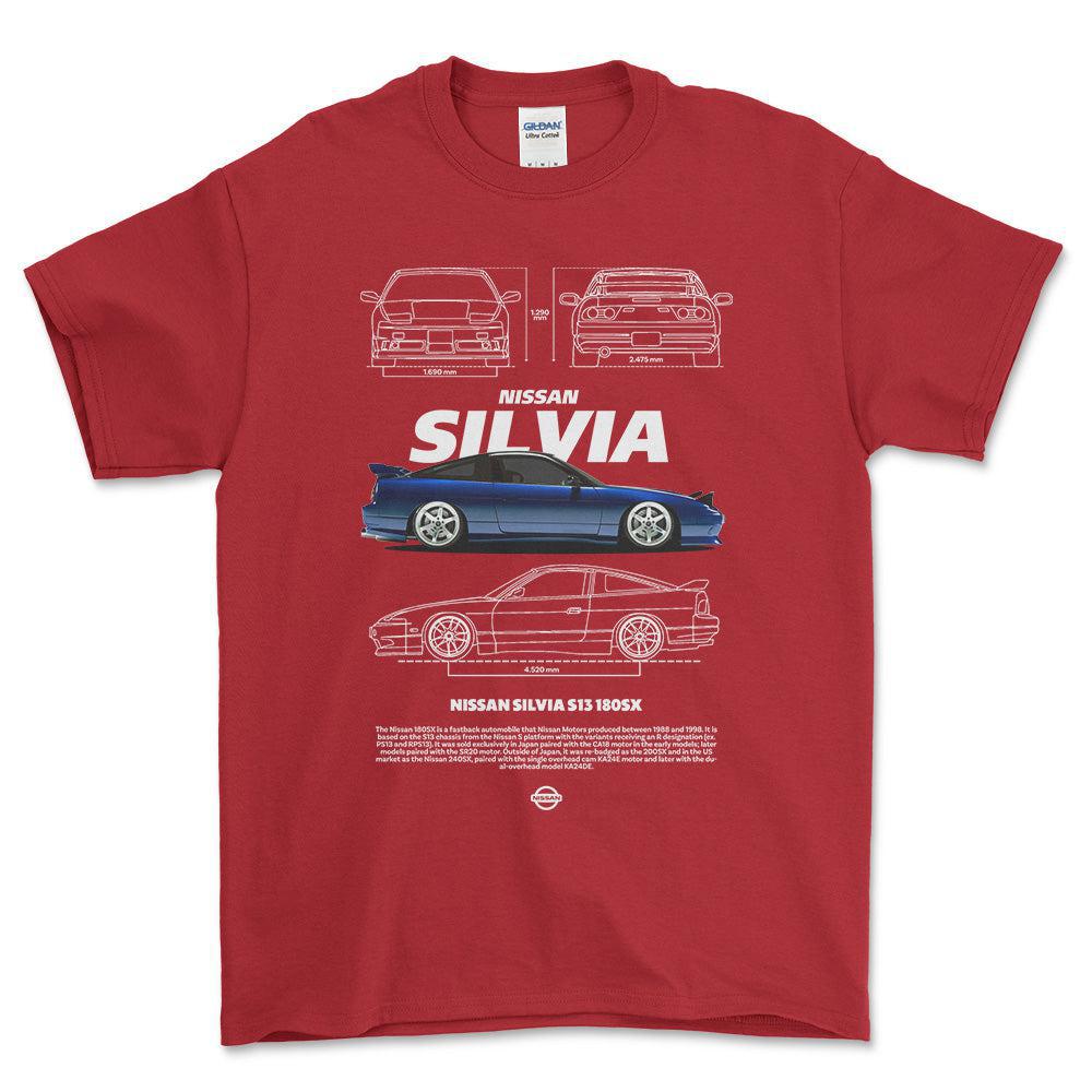 Nissan Silvia S13 - Unisex T-Shirt , Bomuld-Beklædning-Nissan-Rød-S-Forside-Garage Culture Shop- garage - man cave - merchandise