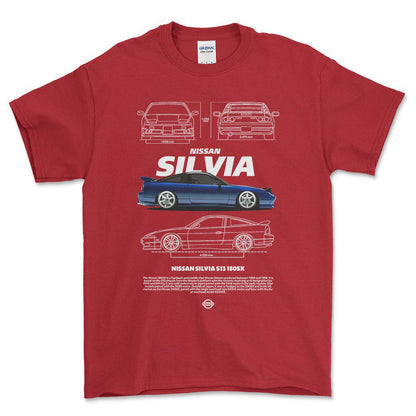 Nissan Silvia S13 - Unisex T-Shirt , Bomuld-Beklædning-Nissan-Rød-S-Forside-Garage Culture Shop- garage - man cave - merchandise