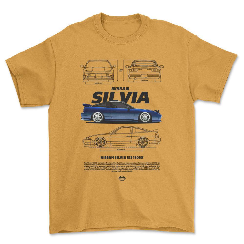Nissan Silvia S13 - Unisex T-Shirt , Bomuld-Beklædning-Nissan-Guld-S-Forside-Garage Culture Shop- garage - man cave - merchandise