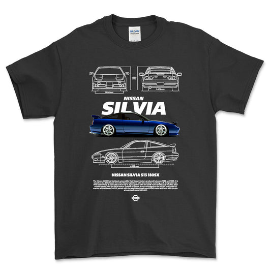 Nissan Silvia S13 - Unisex T-Shirt , Bomuld-Beklædning-Nissan-Sort-S-Forside-Garage Culture Shop- garage - man cave - merchandise