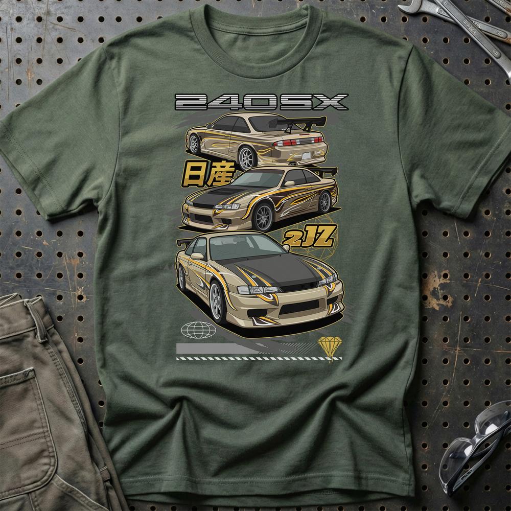 Nissan Silvia S14 Fast And Furios Cars - Unisex T-Shirt-Beklædning-Nissan-Grøn Militær-S-Garage Culture Shop- garage - man cave - merchandise