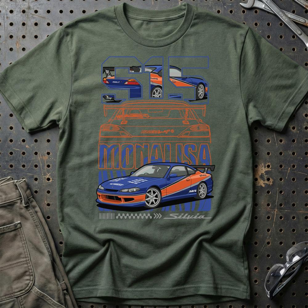 Nissan Silvia S15 Fast And Furios Cars - Unisex T-Shirt-Beklædning-Nissan-Grøn Militær-S-Garage Culture Shop- garage - man cave - merchandise