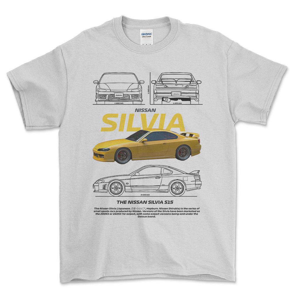 Nissan Silvia S15 - Unisex T-Shirt , Bomuld-Beklædning-Nissan-Hvid-S-Forside-Garage Culture Shop- garage - man cave - merchandise