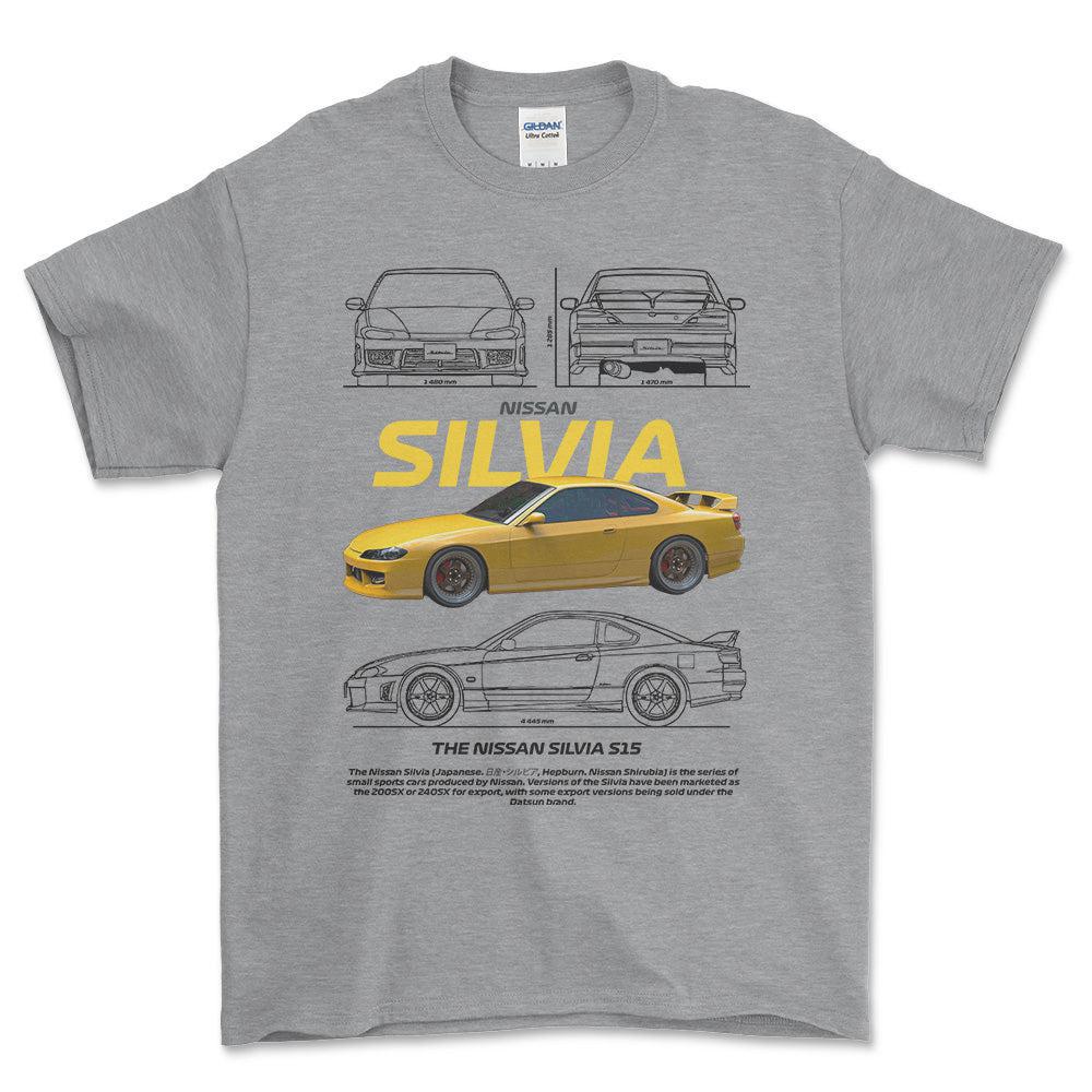 Nissan Silvia S15 - Unisex T-Shirt , Bomuld-Beklædning-Nissan-Grå Sport-S-Forside-Garage Culture Shop- garage - man cave - merchandise