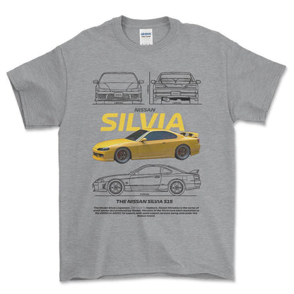 Nissan Silvia S15 - Unisex T-Shirt , Bomuld-Beklædning-Nissan-Grå Sport-S-Forside-Garage Culture Shop- garage - man cave - merchandise