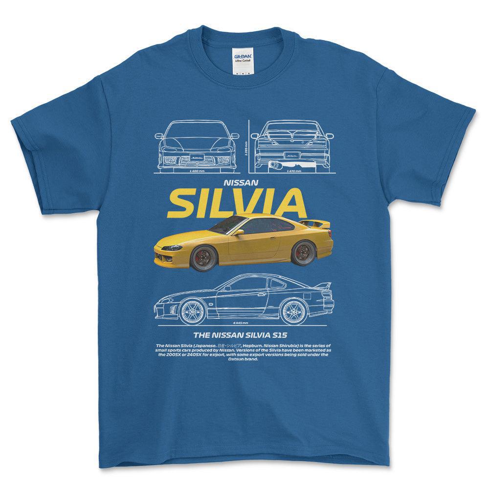 Nissan Silvia S15 - Unisex T-Shirt , Bomuld-Beklædning-Nissan-Blå Royal-S-Forside-Garage Culture Shop- garage - man cave - merchandise