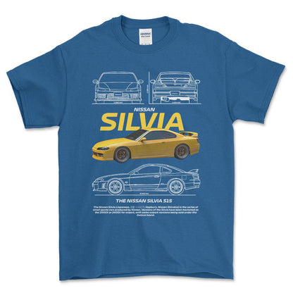 Nissan Silvia S15 - Unisex T-Shirt , Bomuld-Beklædning-Nissan-Blå Royal-S-Forside-Garage Culture Shop- garage - man cave - merchandise