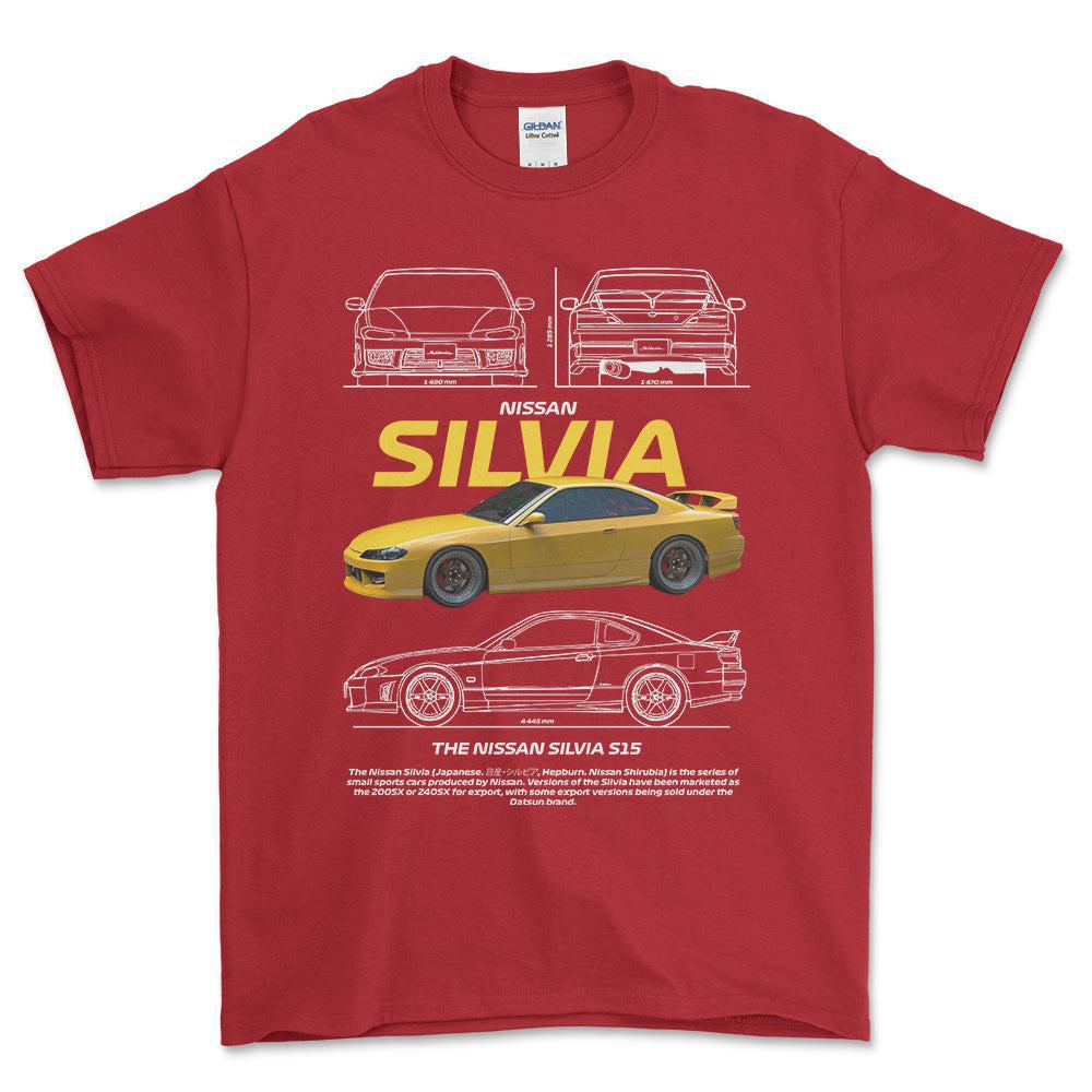 Nissan Silvia S15 - Unisex T-Shirt , Bomuld-Beklædning-Nissan-Rød-S-Forside-Garage Culture Shop- garage - man cave - merchandise