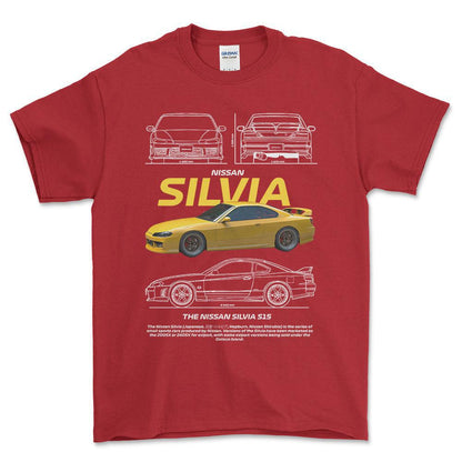 Nissan Silvia S15 - Unisex T-Shirt , Bomuld-Beklædning-Nissan-Rød-S-Forside-Garage Culture Shop- garage - man cave - merchandise