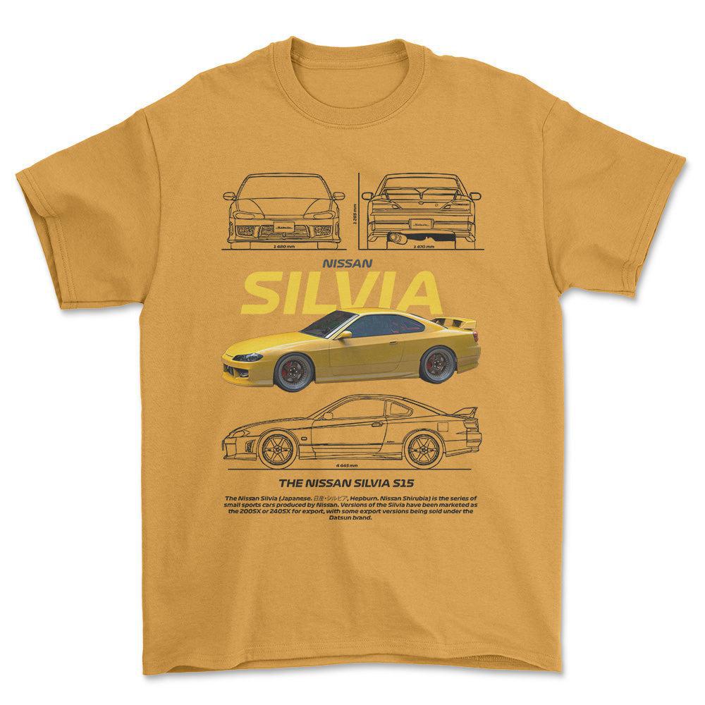 Nissan Silvia S15 - Unisex T-Shirt , Bomuld-Beklædning-Nissan-Guld-S-Forside-Garage Culture Shop- garage - man cave - merchandise