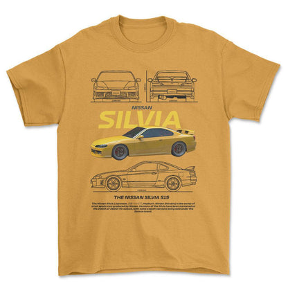 Nissan Silvia S15 - Unisex T-Shirt , Bomuld-Beklædning-Nissan-Guld-S-Forside-Garage Culture Shop- garage - man cave - merchandise