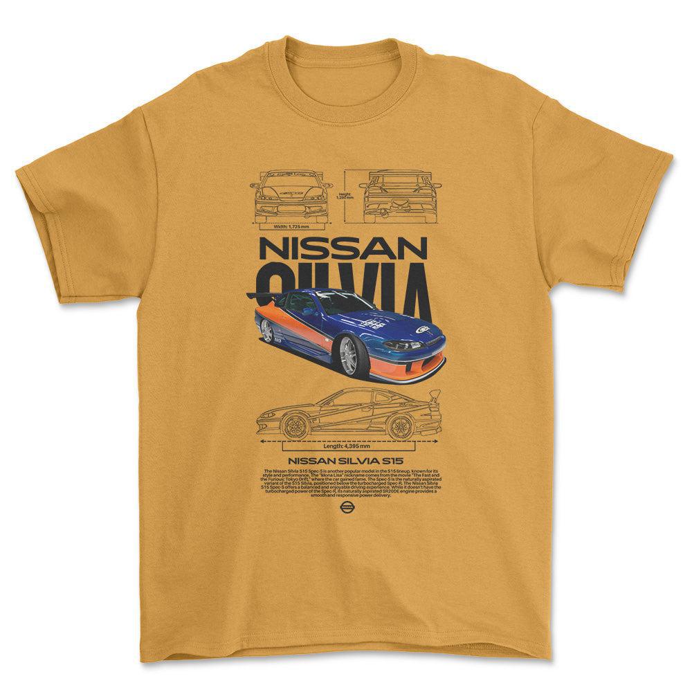 Nissan Silvia S15 - Unisex T-Shirt , Bomuld-Beklædning-Nissan-Guld-S-Forside-Garage Culture Shop- garage - man cave - merchandise