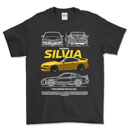 Nissan Silvia S15 - Unisex T-Shirt , Bomuld-Beklædning-Nissan-Sort-S-Forside-Garage Culture Shop- garage - man cave - merchandise