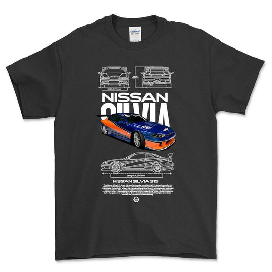Nissan Silvia S15 - Unisex T-Shirt , Bomuld-Beklædning-Nissan-Sort-S-Forside-Garage Culture Shop- garage - man cave - merchandise