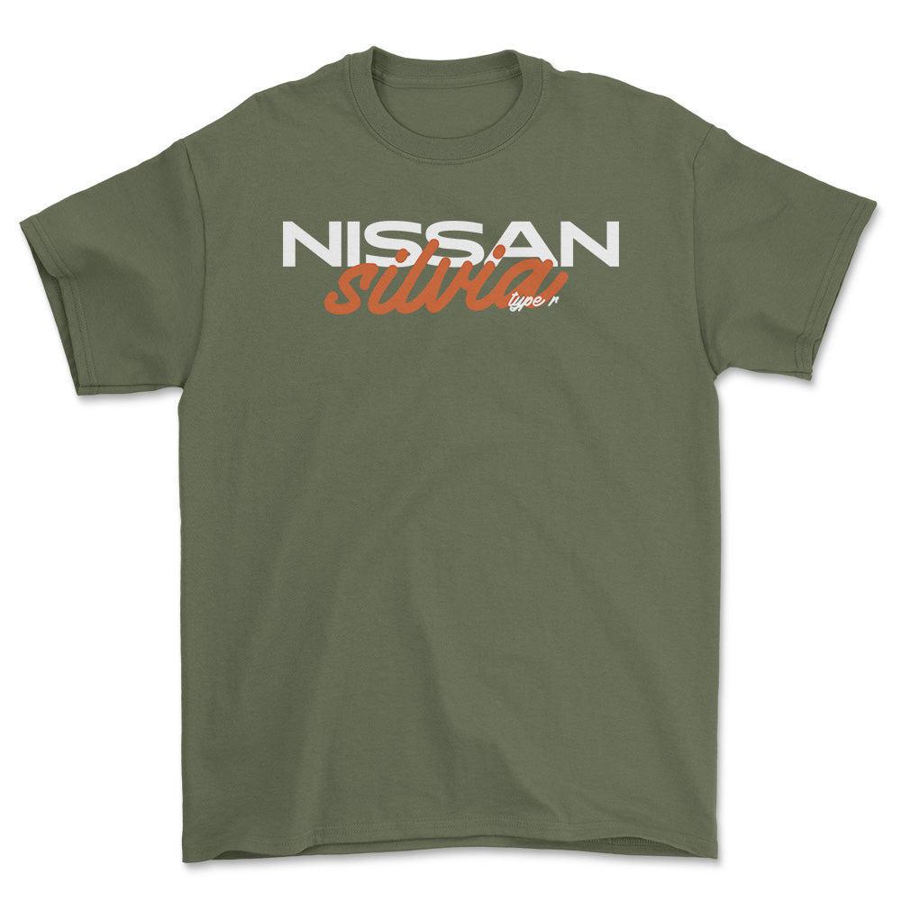 Nissan Silvia - Unisex T-Shirt , Bomuld-Beklædning-Nissan-Grøn Militær-S-Forside-Garage Culture Shop- garage - man cave - merchandise