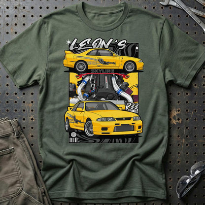 Nissan Skyline Fast And Furios Cars - Unisex T-Shirt-Beklædning-Nissan-Grøn Militær-S-Garage Culture Shop- garage - man cave - merchandise