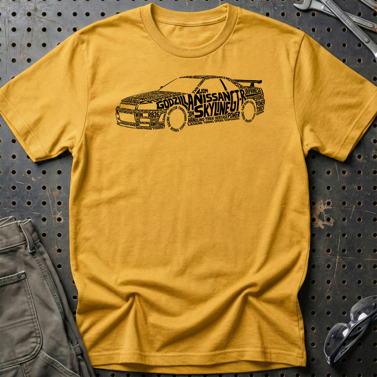 
Nissan Skyline GT-R Old School Typography T-Shirt – Guld