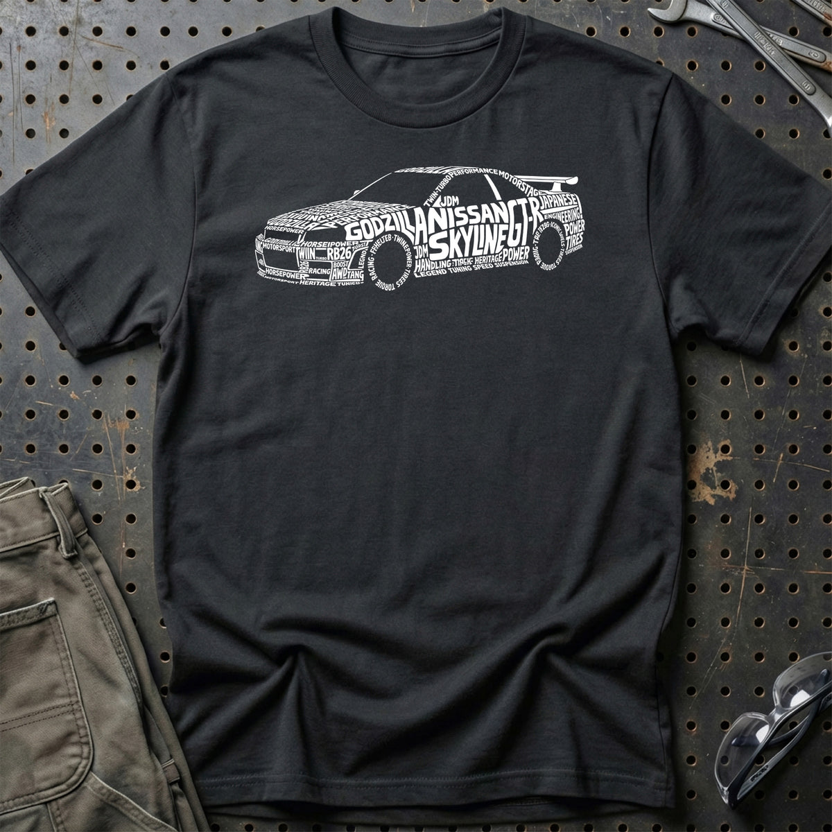 
Nissan Skyline GT-R Old School Typography T-Shirt – Sort
