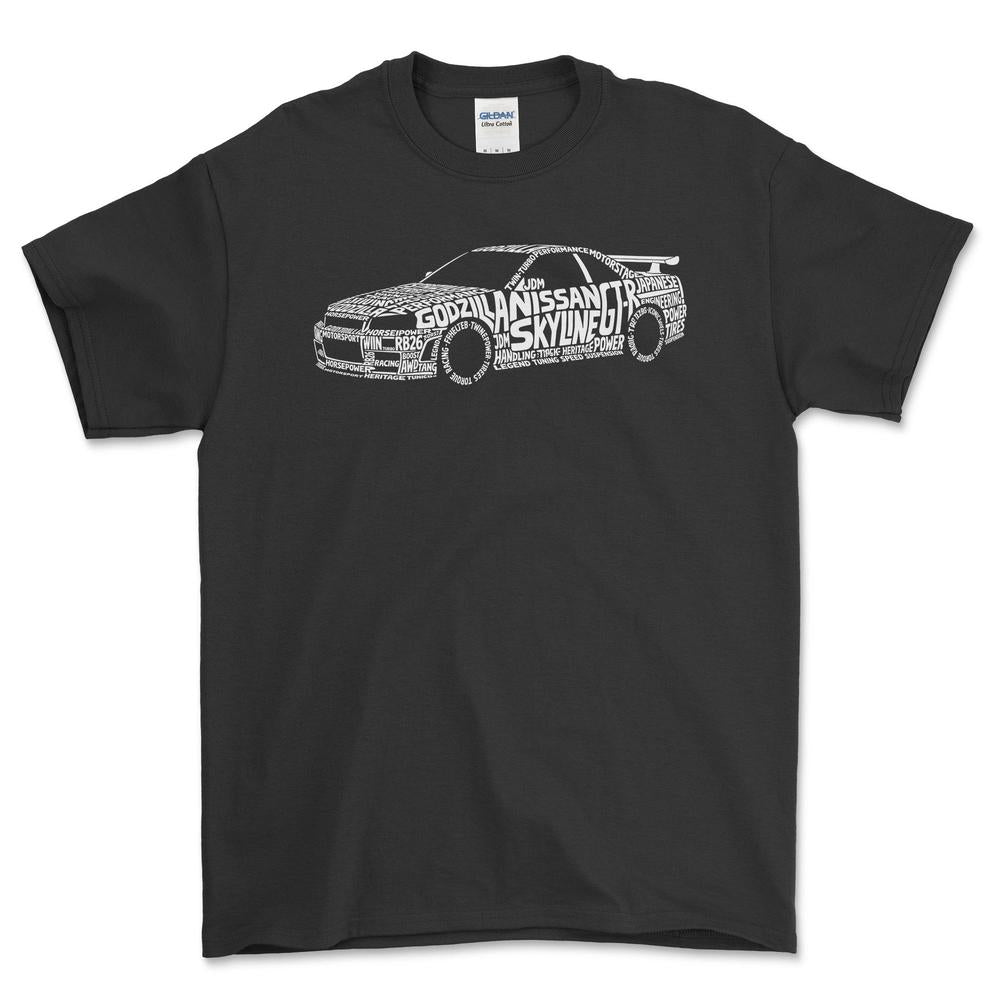 Nissan Skyline GT-R Old School Typography - Unisex T-Shirt-Beklædning-Nissan-Sort-S-Forside-Garage Culture Shop- garage - man cave - merchandise