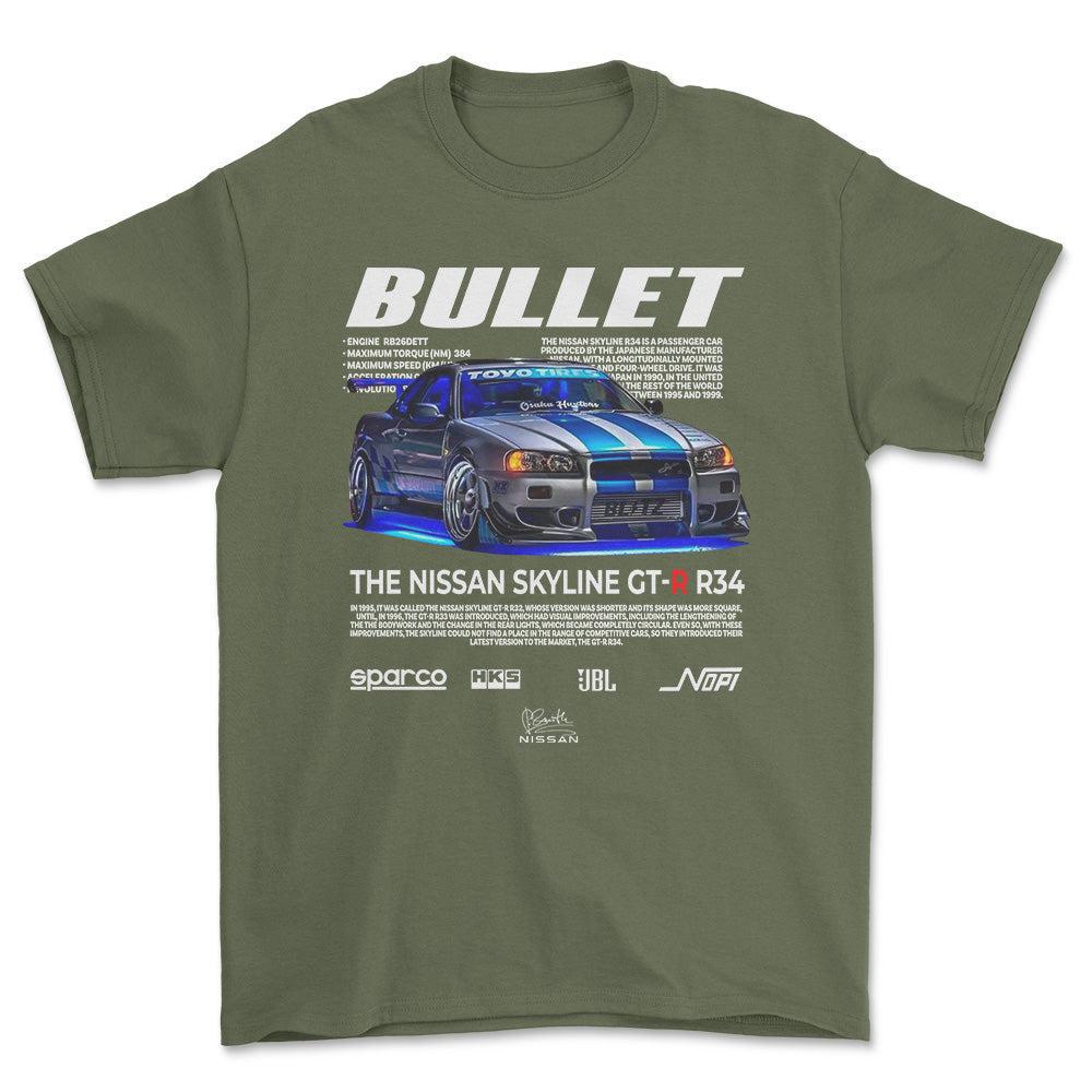 Nissan Skyline GT-R R32 T-Shirt-Beklædning-Nissan-Grøn Militær-S-Garage Culture Shop- garage - man cave - merchandise