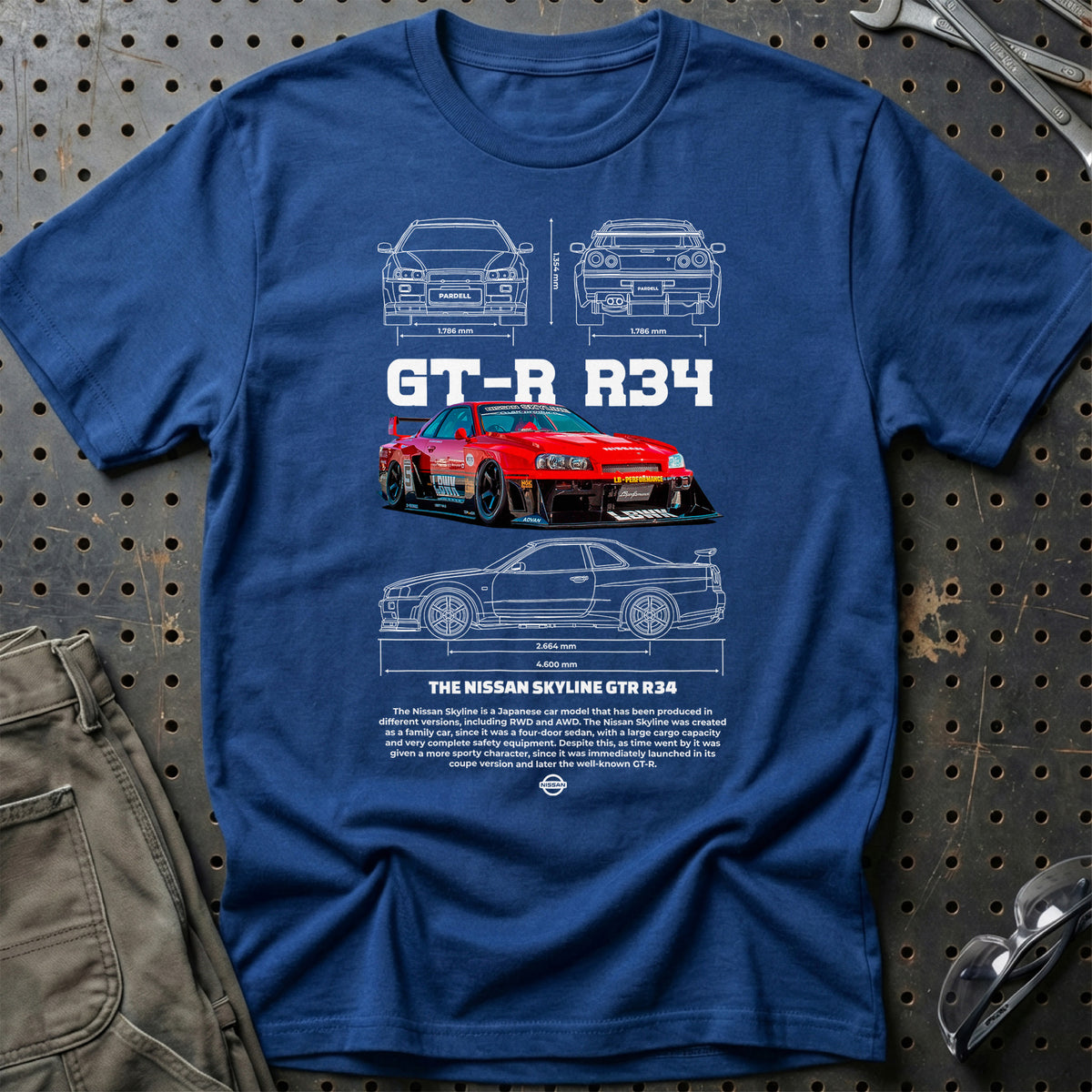 
Nissan Skyline GT-R R34 T-Shirt – Blå Royal