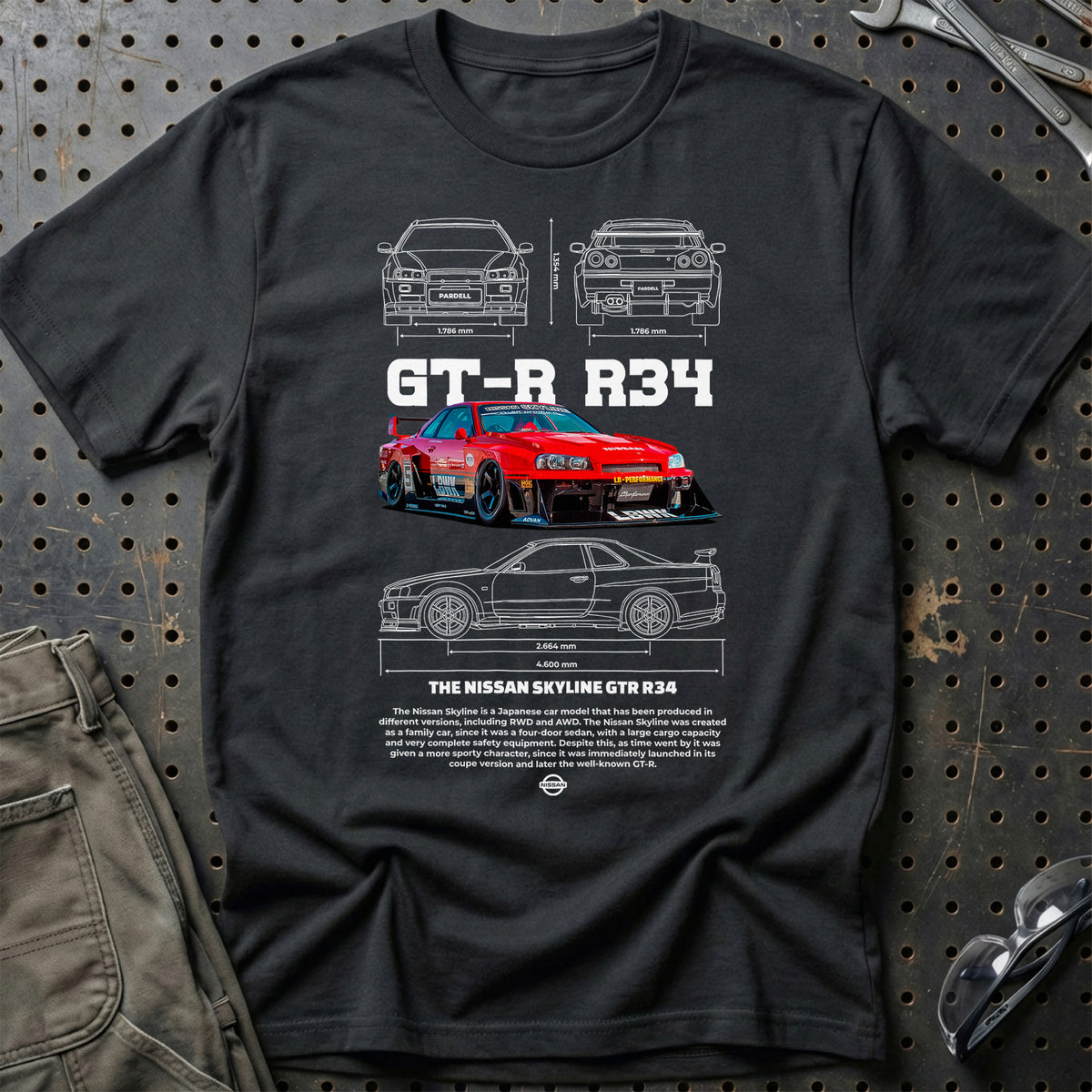 
Nissan Skyline GT-R R34 T-Shirt – Sort